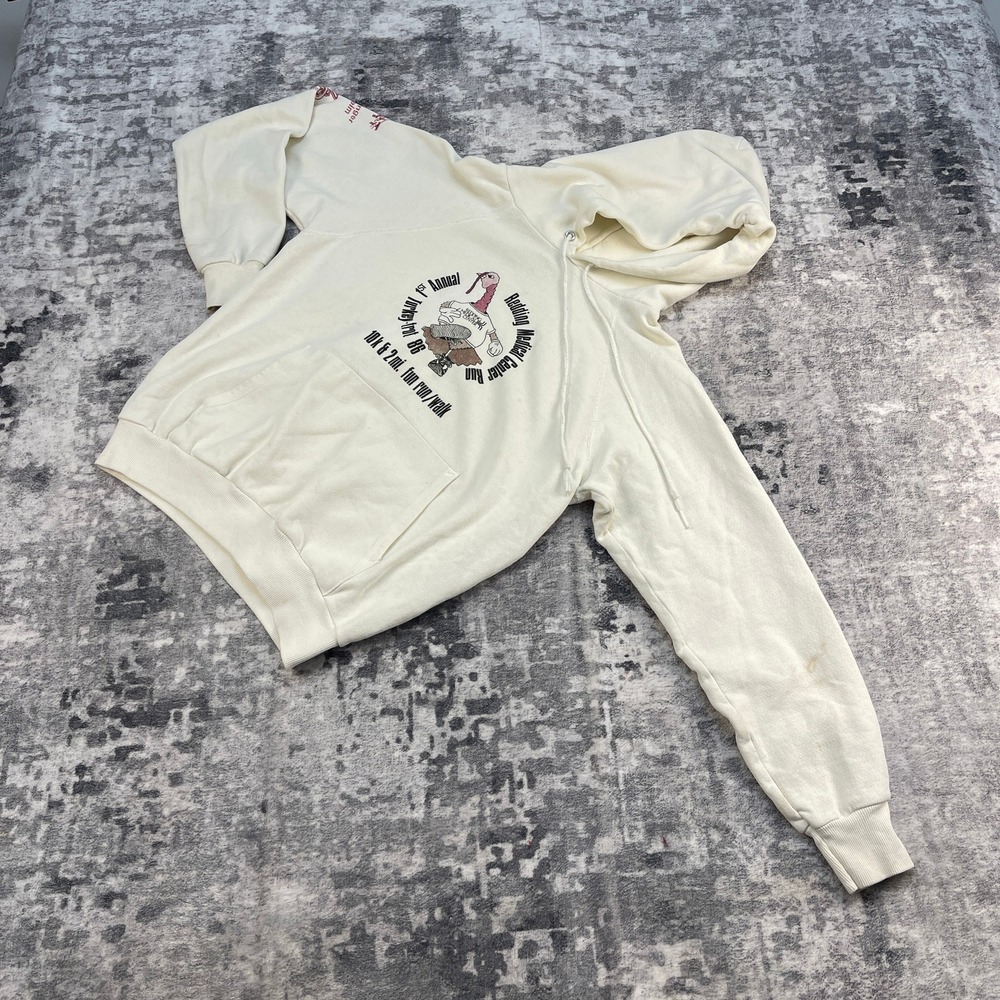 Vtg Hanes 1986 Medium Redding Turkey Trot Hoodie‎ 1st Annual Grandpacore White